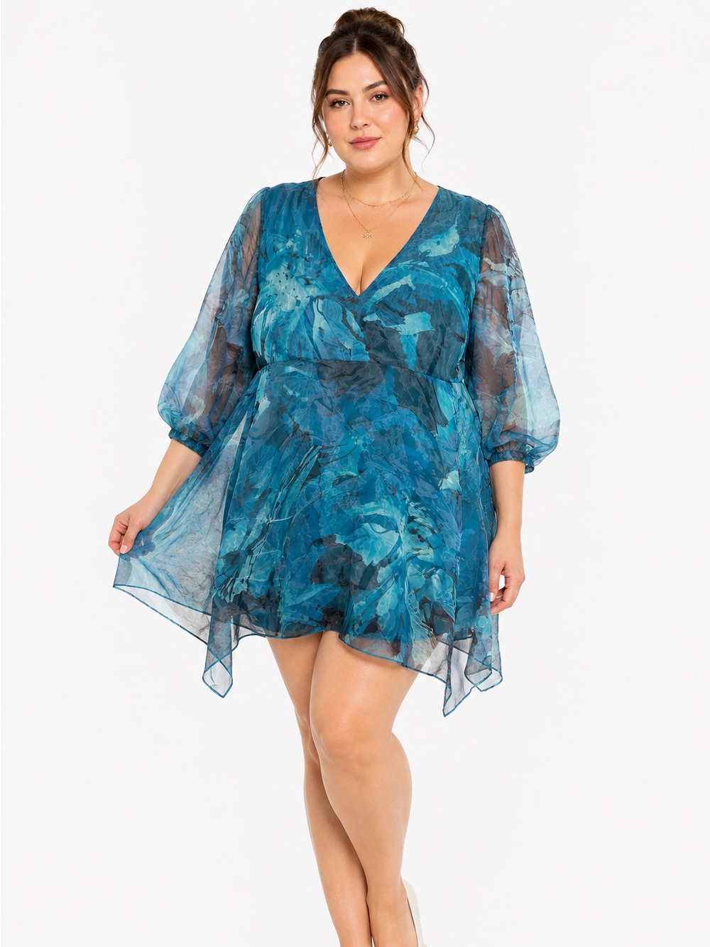 NWT Bloomchic Watercolor Floral Selkie Style Chiffon Mini Dress
